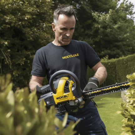 a man uses oil for hedge trimmer blades