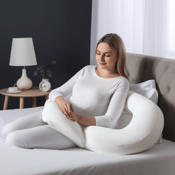 a pregnant woman embraced comfort with her pillow