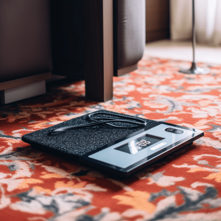 bathroom scales on a carpet