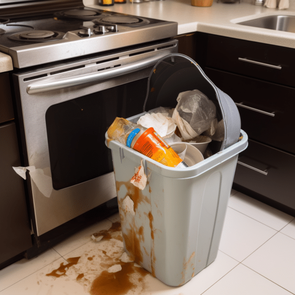 dispose food waste in the kitchen bin for cleanliness