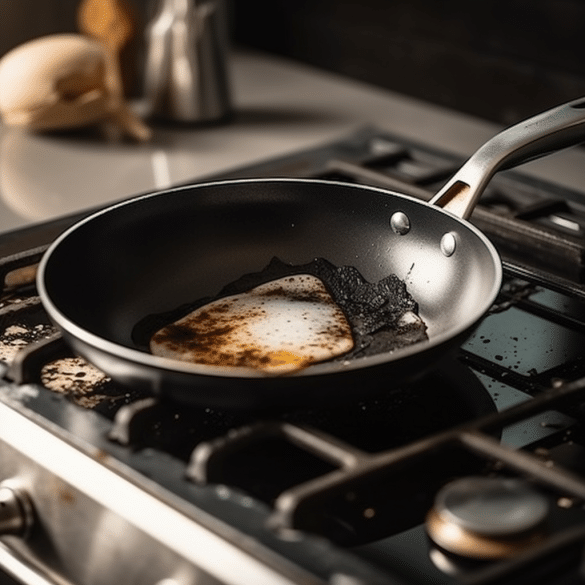 greasy pans clutter the grimy kitchen countertop