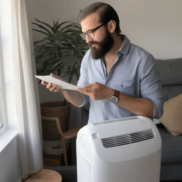 man cools home with portable air conditioner