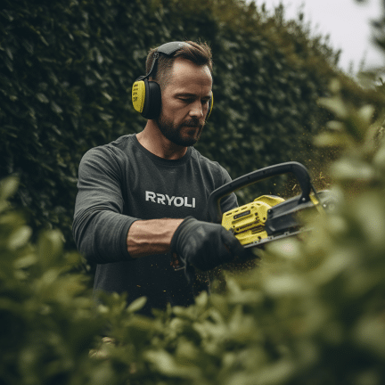 the gardener expertly wields the hedge trimmers