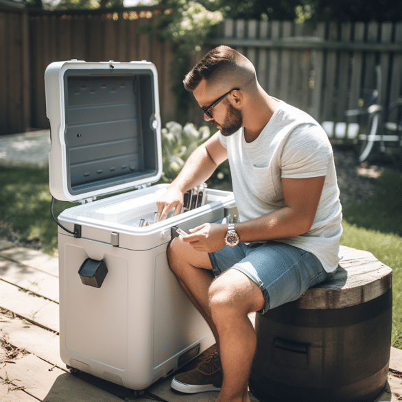 the man used an electric cool box outdoors