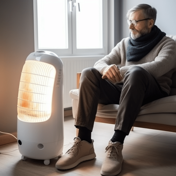 the man warmed up using electric heaters