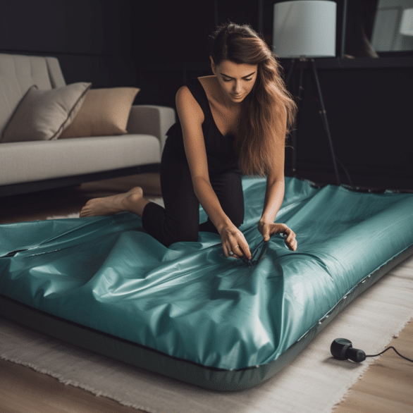 woman quickly repaired the deflated air bed