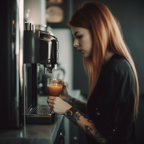 woman savors rich nespresso coffee made at home