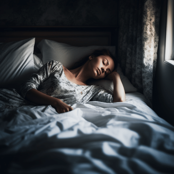 woman sleeping peacefully on cozy mattress in her bedroom