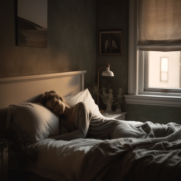 woman sleeps peacefully surrounded by cozy mattress