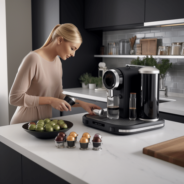 womans morning routine includes nespresso machine