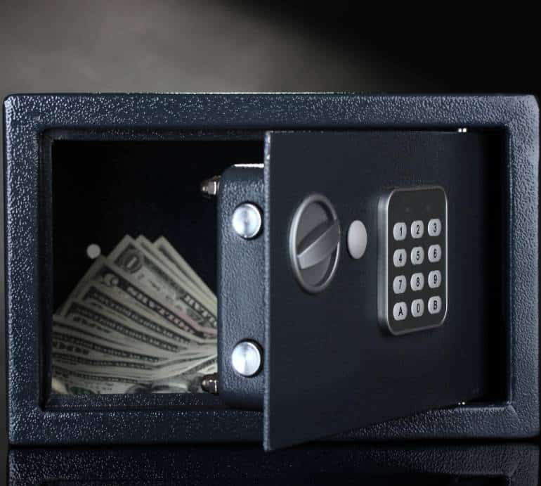 a digital home safe with dollars