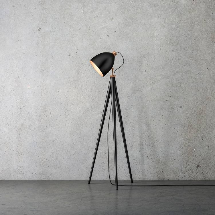 a floor lamp on a tripod