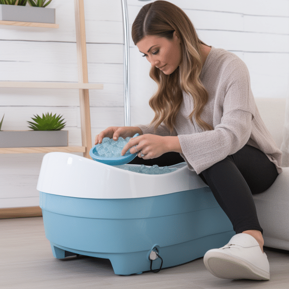 a woman enjoys a home foot spa treatment