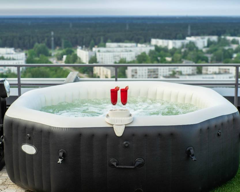 an inflatable hot tub on the rooftop