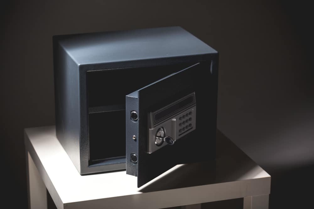 an open home safe on the table