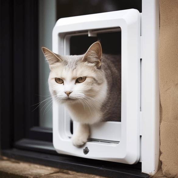cat flap opens with microchip for secure entry