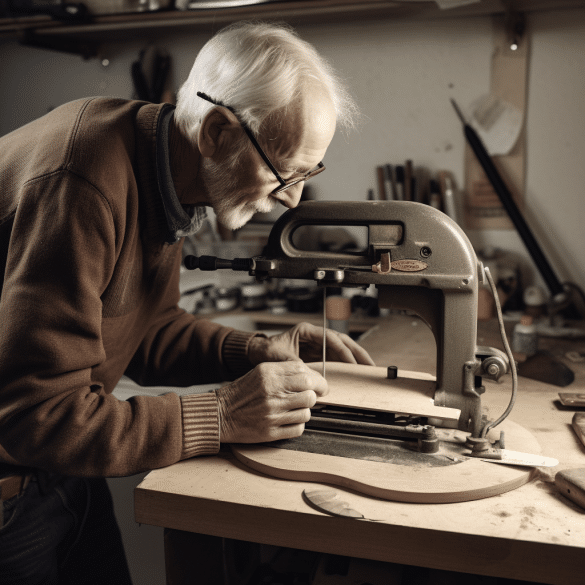 expert craftsman shapes wood using scroll saw