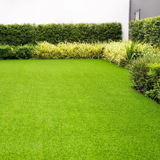fake grass field on the garden