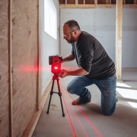 laser measure helps man work efficiently in
