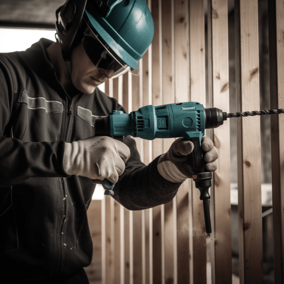 man uses hammer drill for efficient drilling work