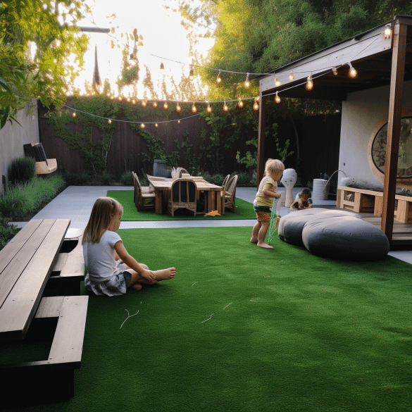 playing on fake grass brings joy to children
