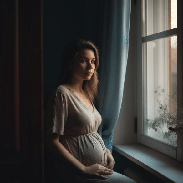 pregnant woman stands tall embracing her growing belly