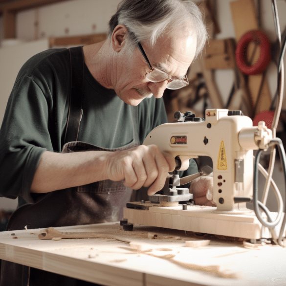 skillful man cuts wood with precision using scroll saw