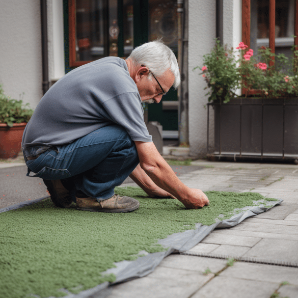 the man skillfully gets rid of glue on turf