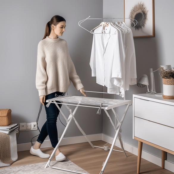 the woman dried her clothes using heated airers