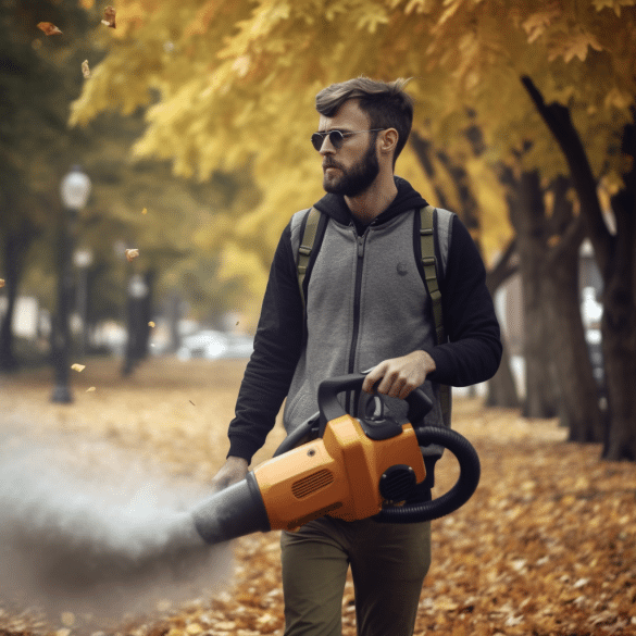 using a garden vacuum man clears debris effortlessly