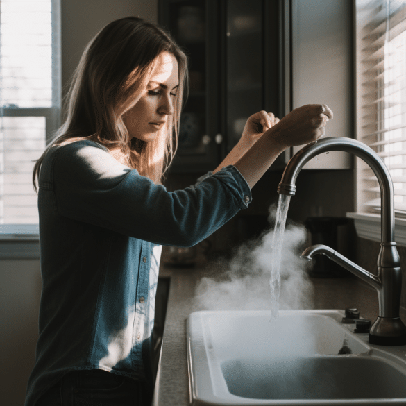 woman confidently handles boiling tap water safely