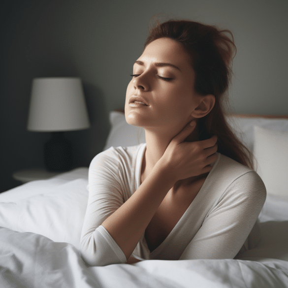 woman finds relief with feather pillow for neck pain